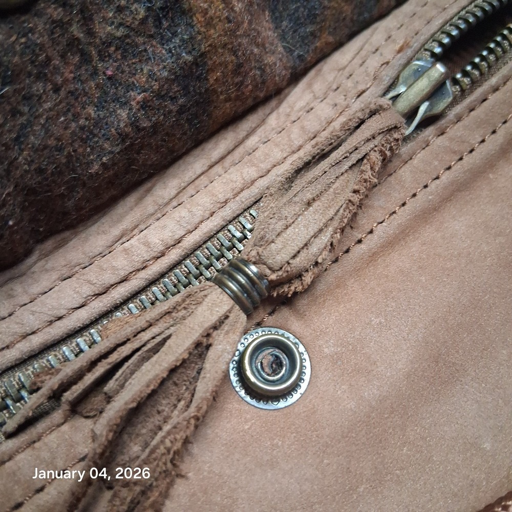 Vintage Winlit Leather & Wool Aztec Southwest Jacket Split Hood Parka Sz Small - Picture 14 of 16